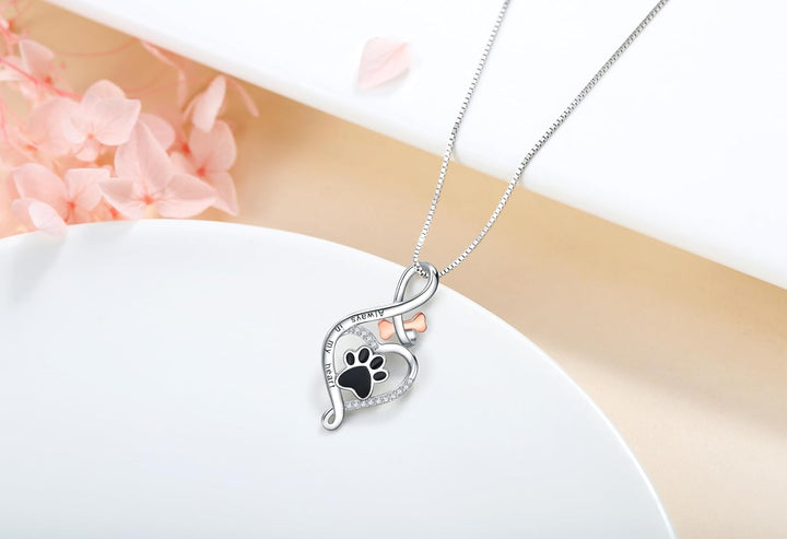 Glückspfoten-Kette mit Herz-, Knochen- und Unendlichkeitssymbol